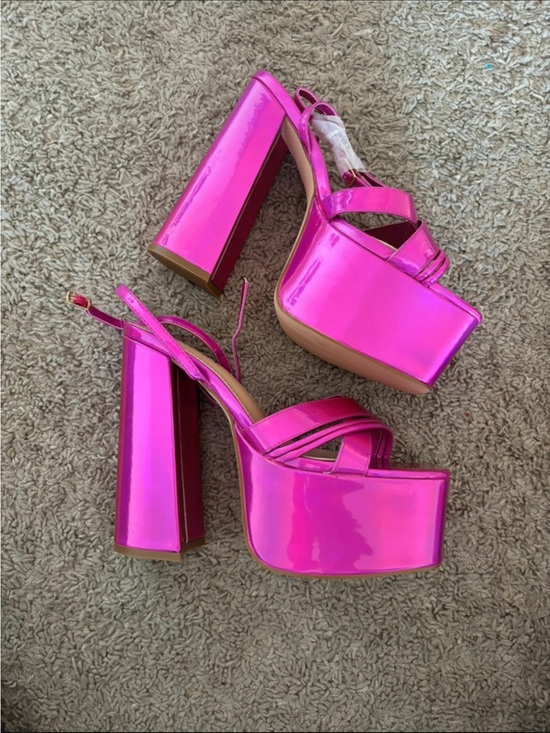 Dolls Kill Shoes - NWOT Barbie holographic pink platform heels